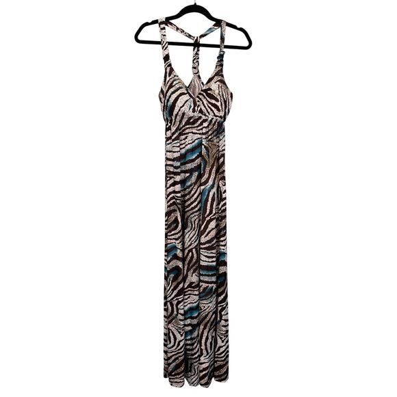 FCNY Maxi Dress Women S Brown Animal Print Sleeveless Empire Sundress Summer NWT - Picture 1 of 8